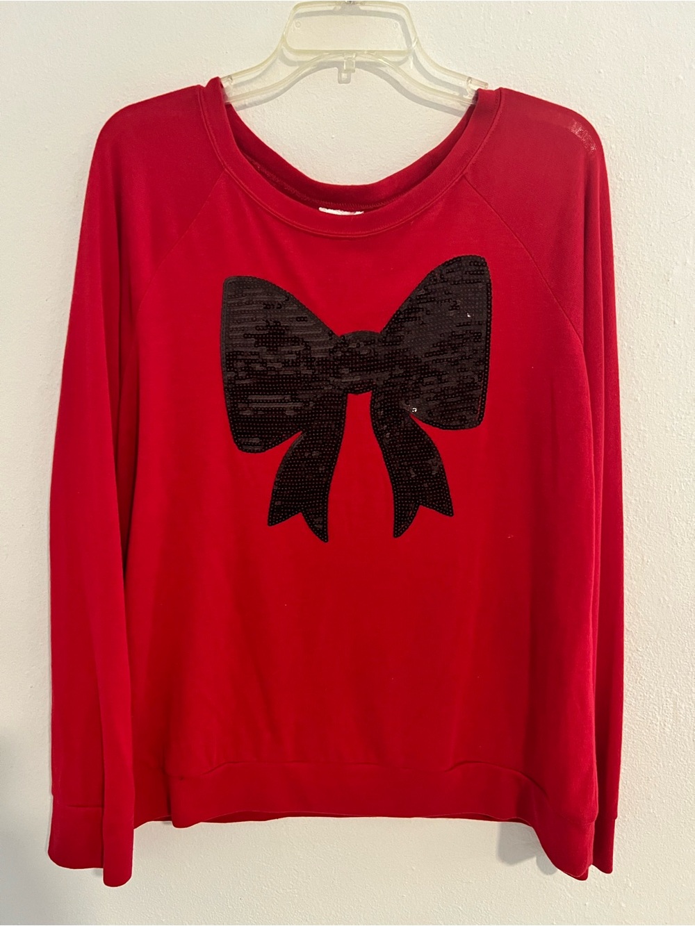 Red Sequin Bow Long-Sleeve Sweater